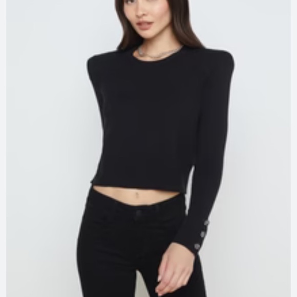 L'agence Sky Button Detail Crop Crew Sweater - Picture 2 of 13